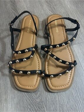 Andiqno Women's Black Studded Strappy Sandals